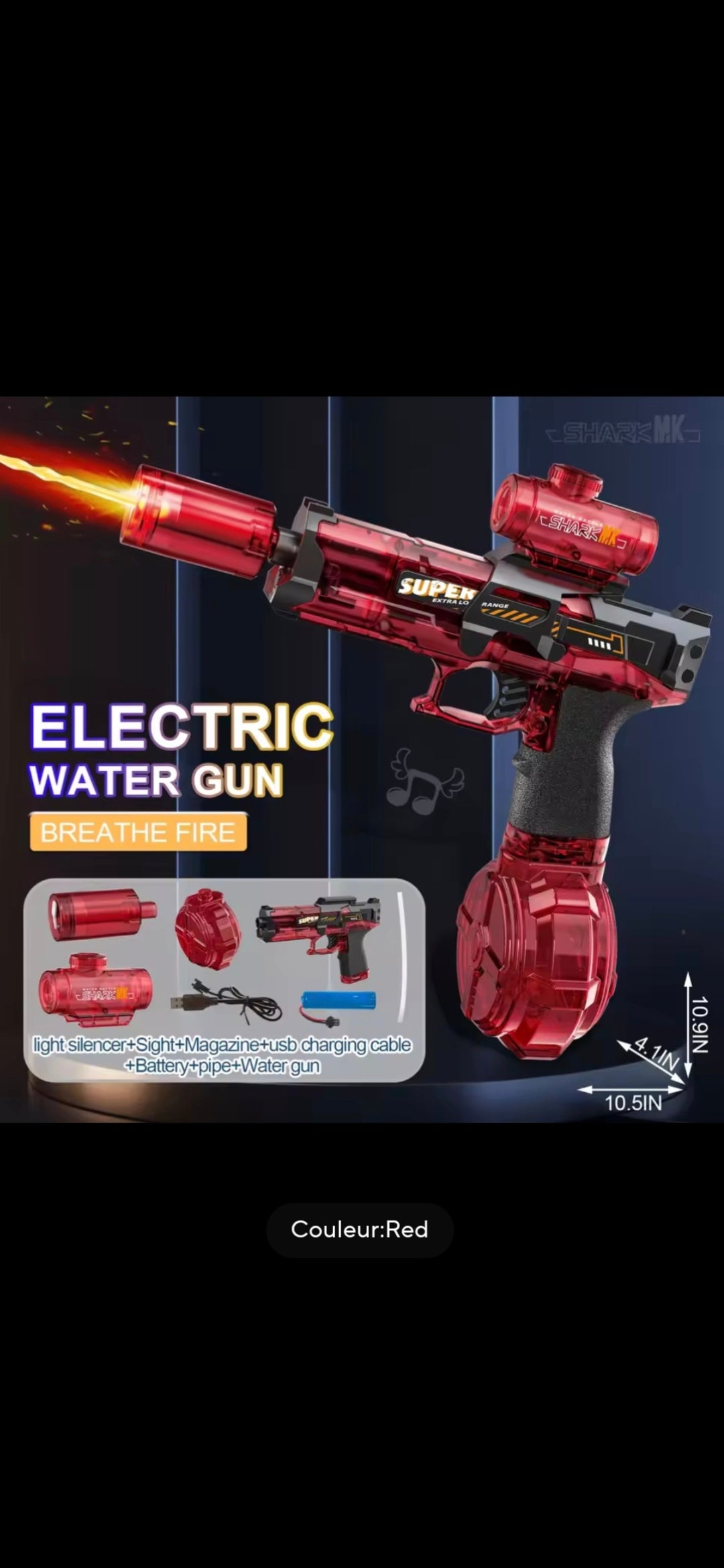 Pistolet à Eau Électrique LED Rechargeable – Longue Portée