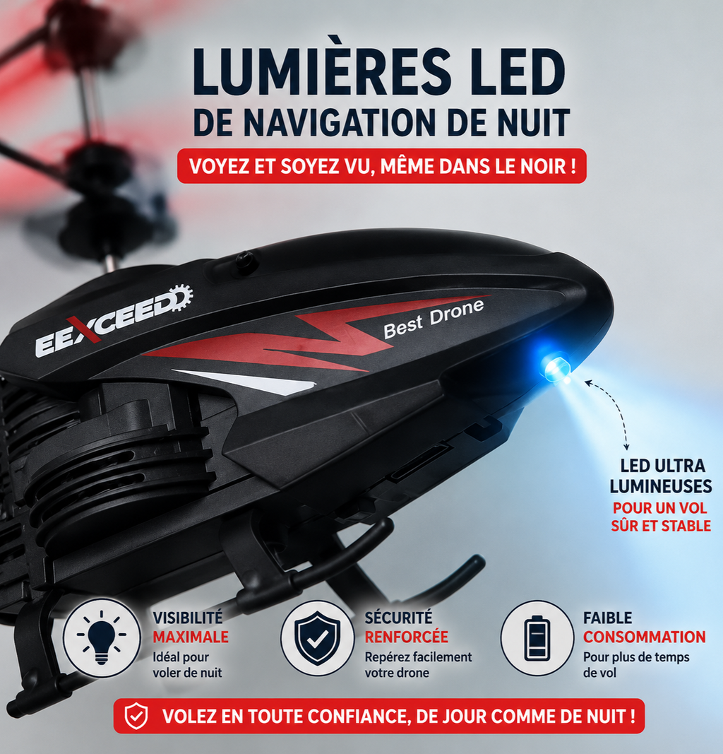 Hélicoptère Télécommandé avec LED – Rechargeable & Vol Stable
