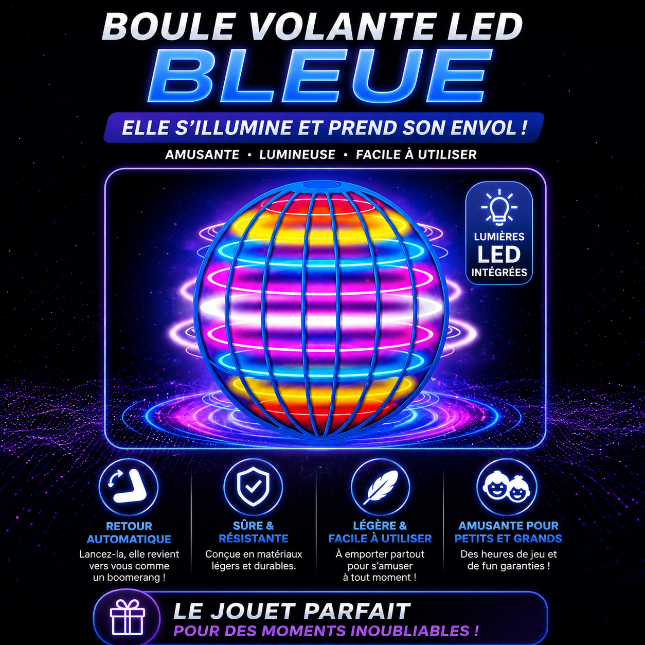 Boule Volante LED Magique – Retour Boomerang Automatique | Jouet Lumineux Rechargeable