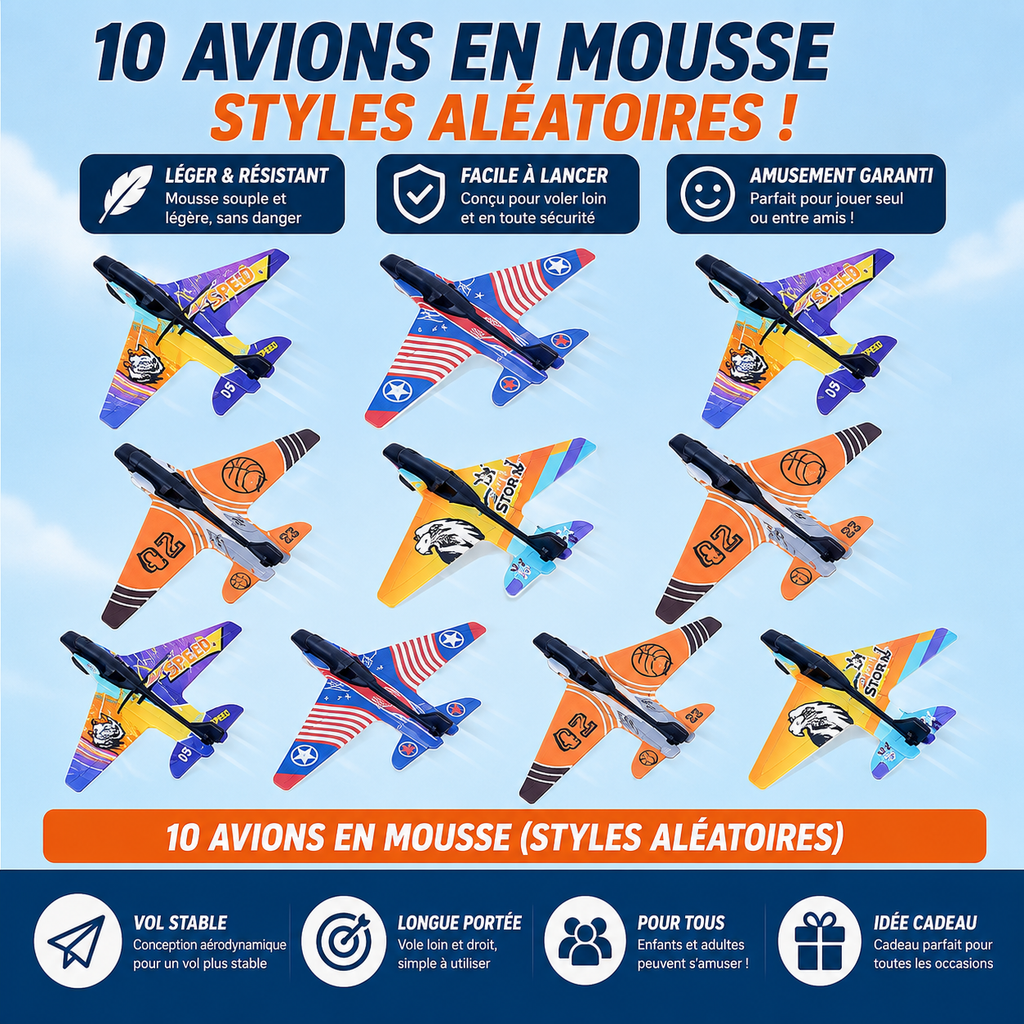 Pistolet Catapulte à Avions en Mousse – Lanceur avec 3 Avions | Jouet de Plein Air pour Enfants
