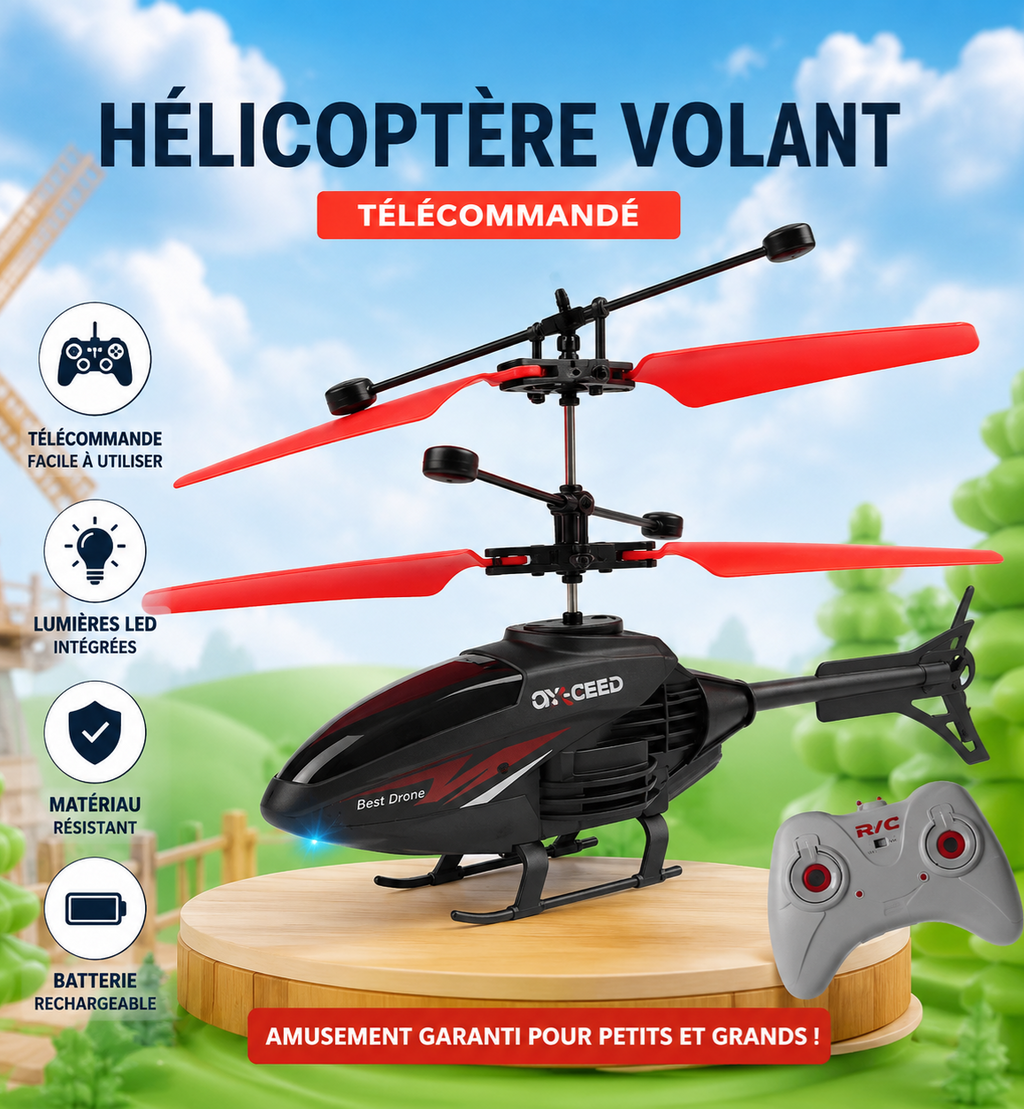 Hélicoptère Télécommandé avec LED – Rechargeable & Vol Stable