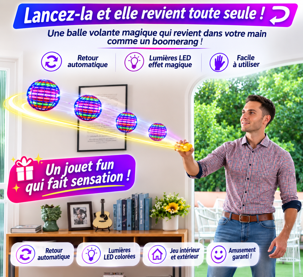 Boule Volante LED Magique – Retour Boomerang Automatique | Jouet Lumineux Rechargeable