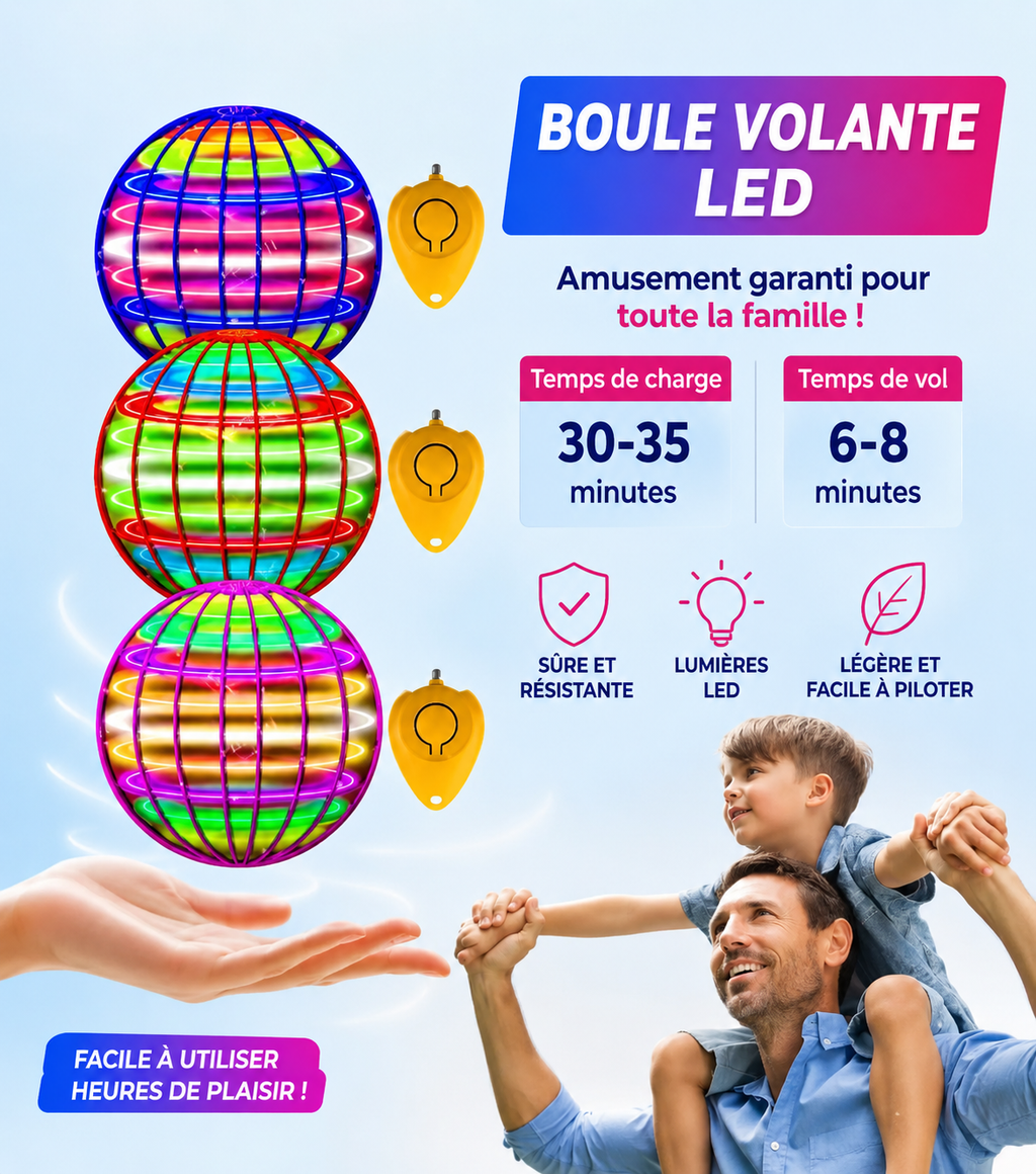 Boule Volante LED Magique – Retour Boomerang Automatique | Jouet Lumineux Rechargeable
