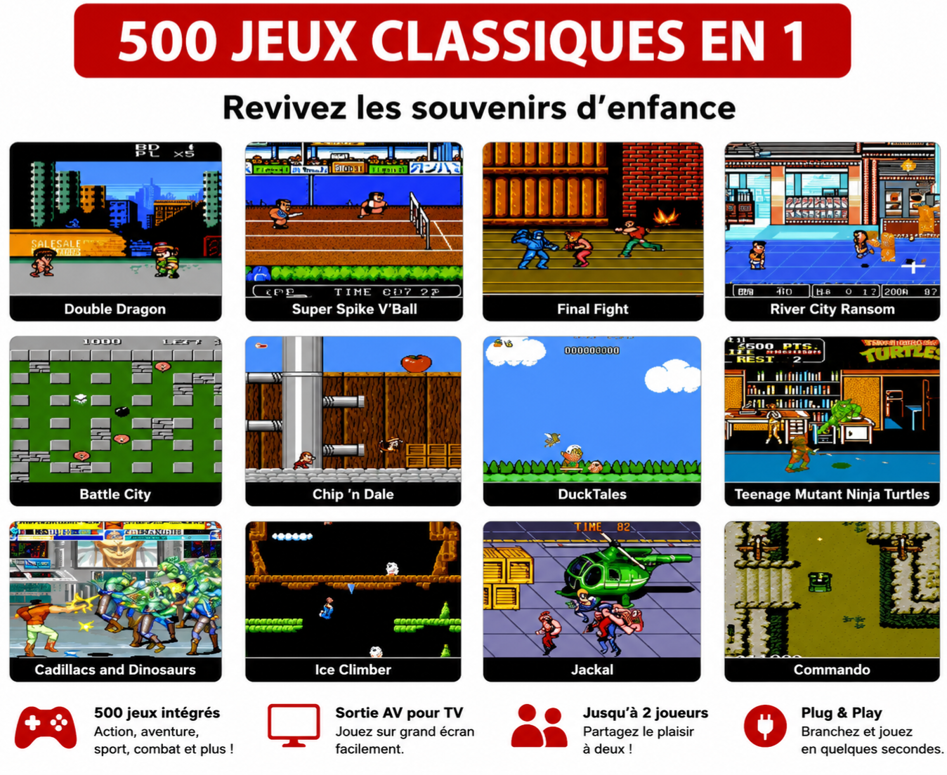 Console de Jeux Rétro – 500 Jeux Intégrés & Mode 2 Joueurs 🕹️🔥
