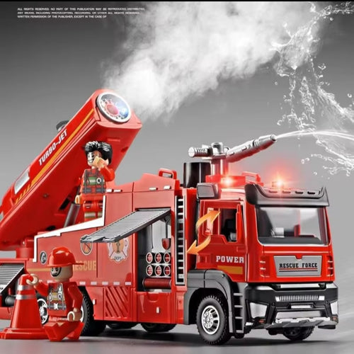 Camion de pompier à échelle avec canon à eau – Sons, lumières et brumisateur