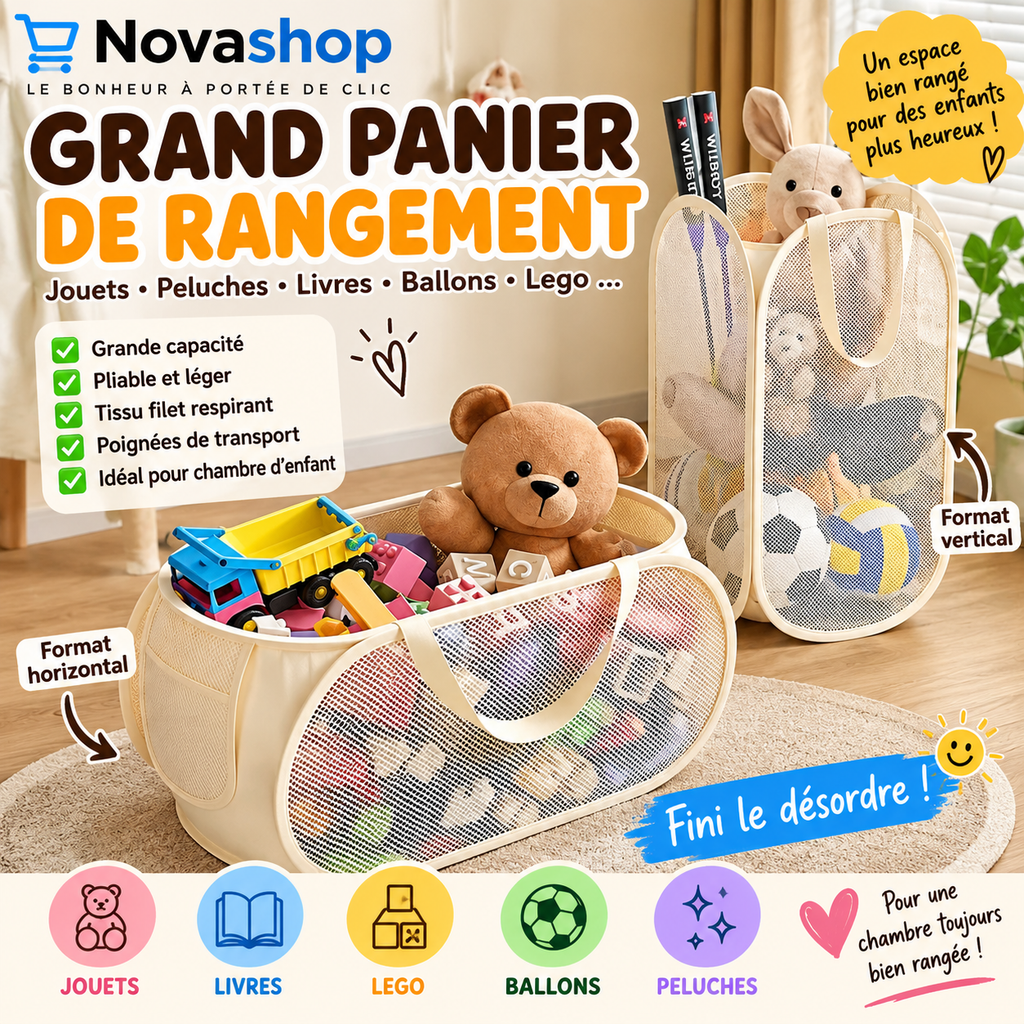 Grand Panier de Rangement Pliable pour Jouets avec Poignées