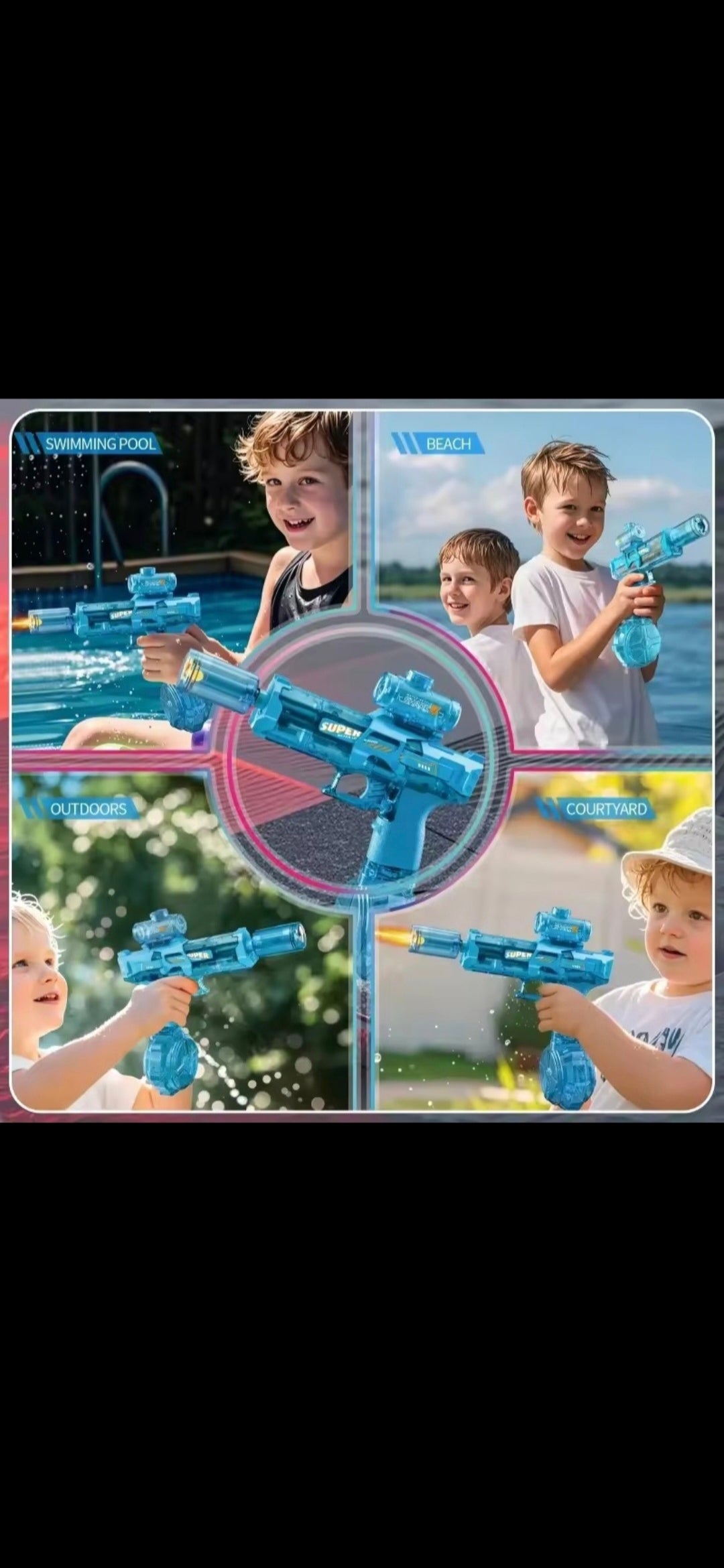 Pistolet à Eau Électrique LED Rechargeable – Longue Portée