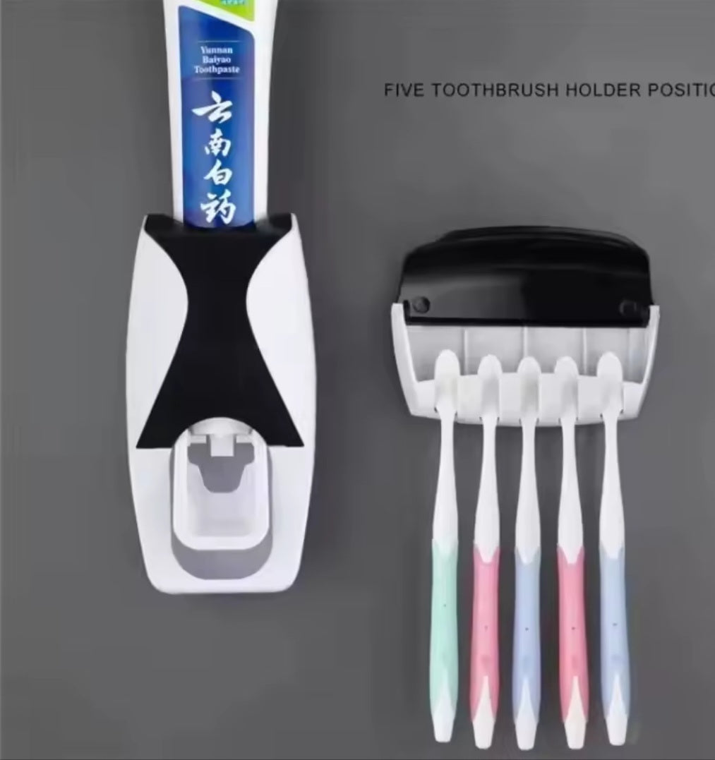 🪥✨ Distributeur de dentifrice mural avec porte-brosses à dents