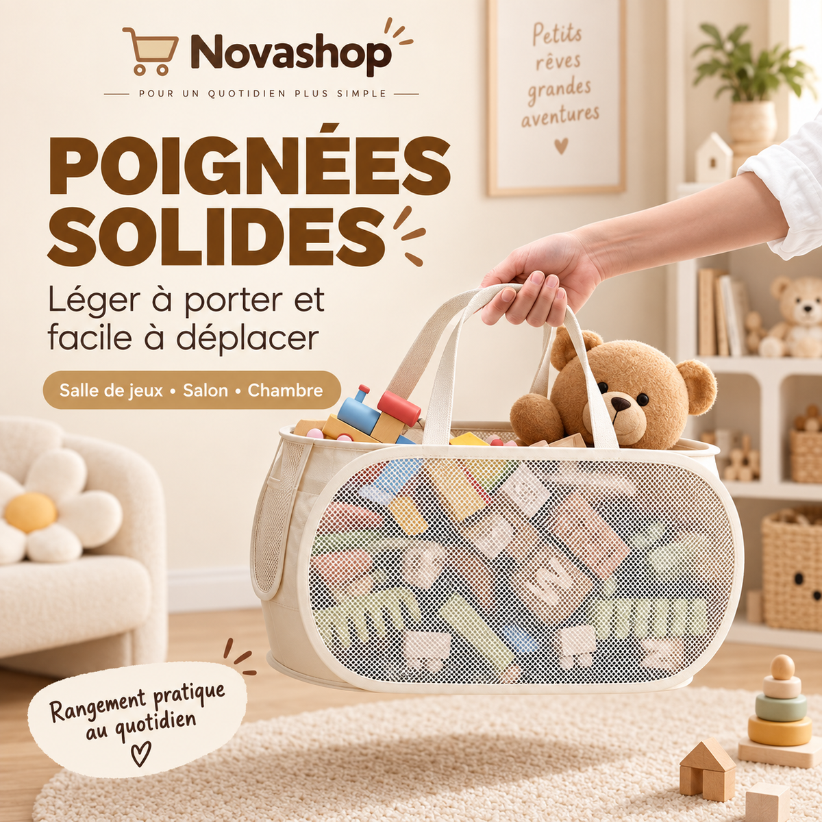 Grand Panier de Rangement Pliable pour Jouets avec Poignées