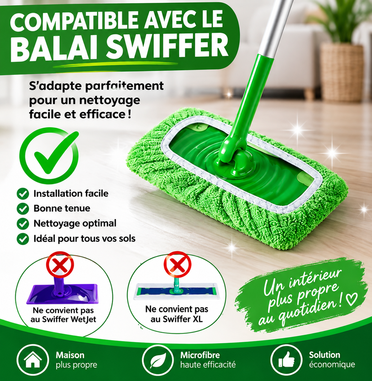 🧹💚 Lot de 4 housses microfibre lavables et réutilisables