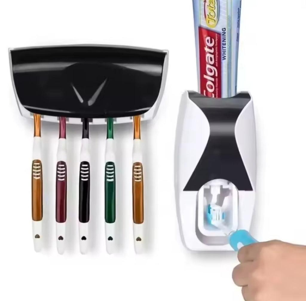 🪥✨ Distributeur de dentifrice mural avec porte-brosses à dents