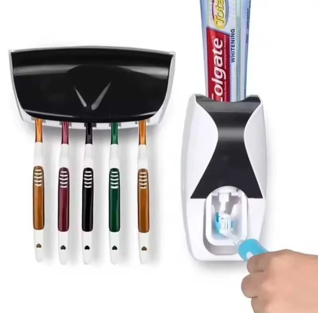 🪥✨ Distributeur de dentifrice mural avec porte-brosses à dents
