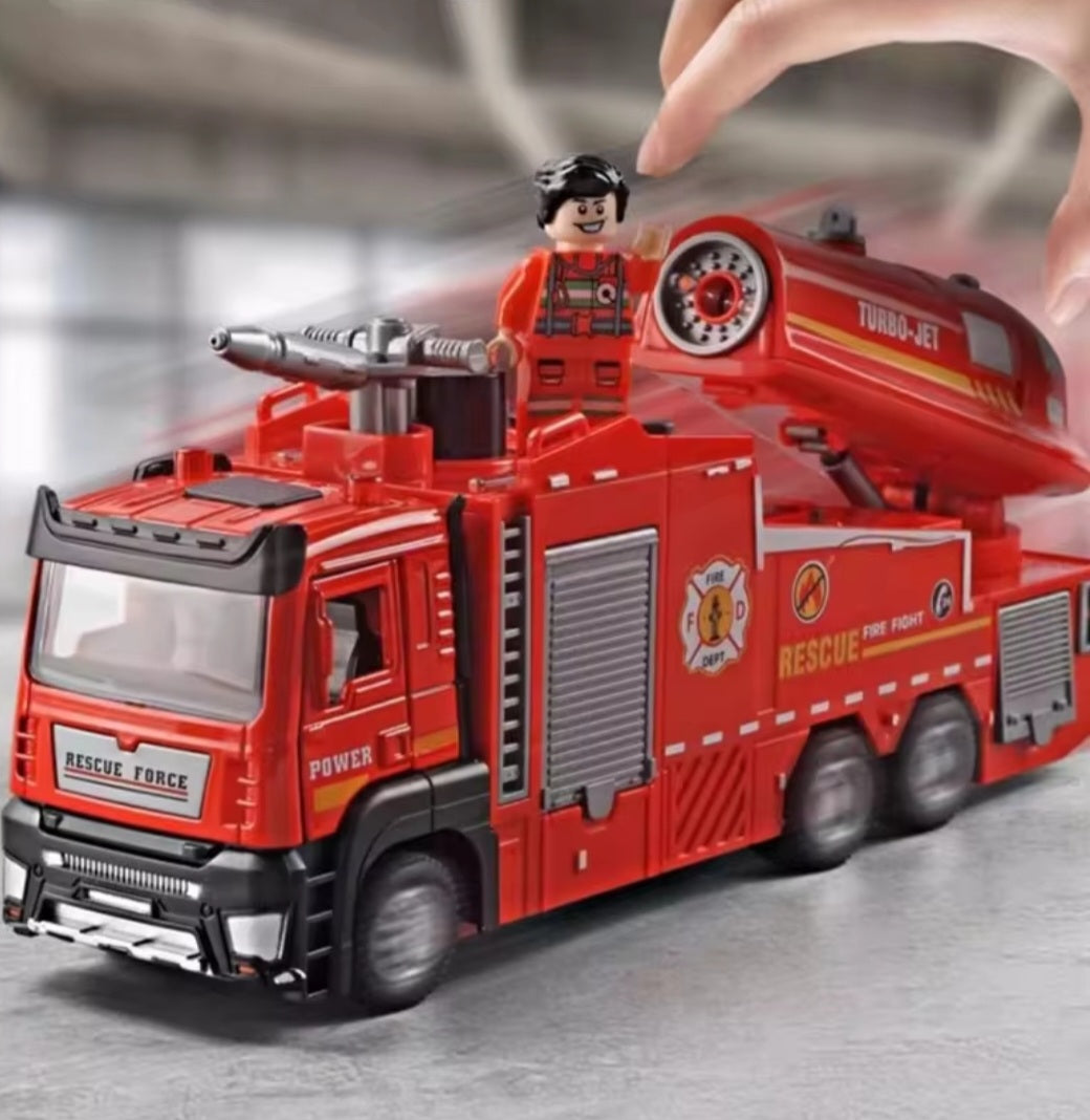 Camion de pompier à échelle avec canon à eau – Sons, lumières et brumisateur
