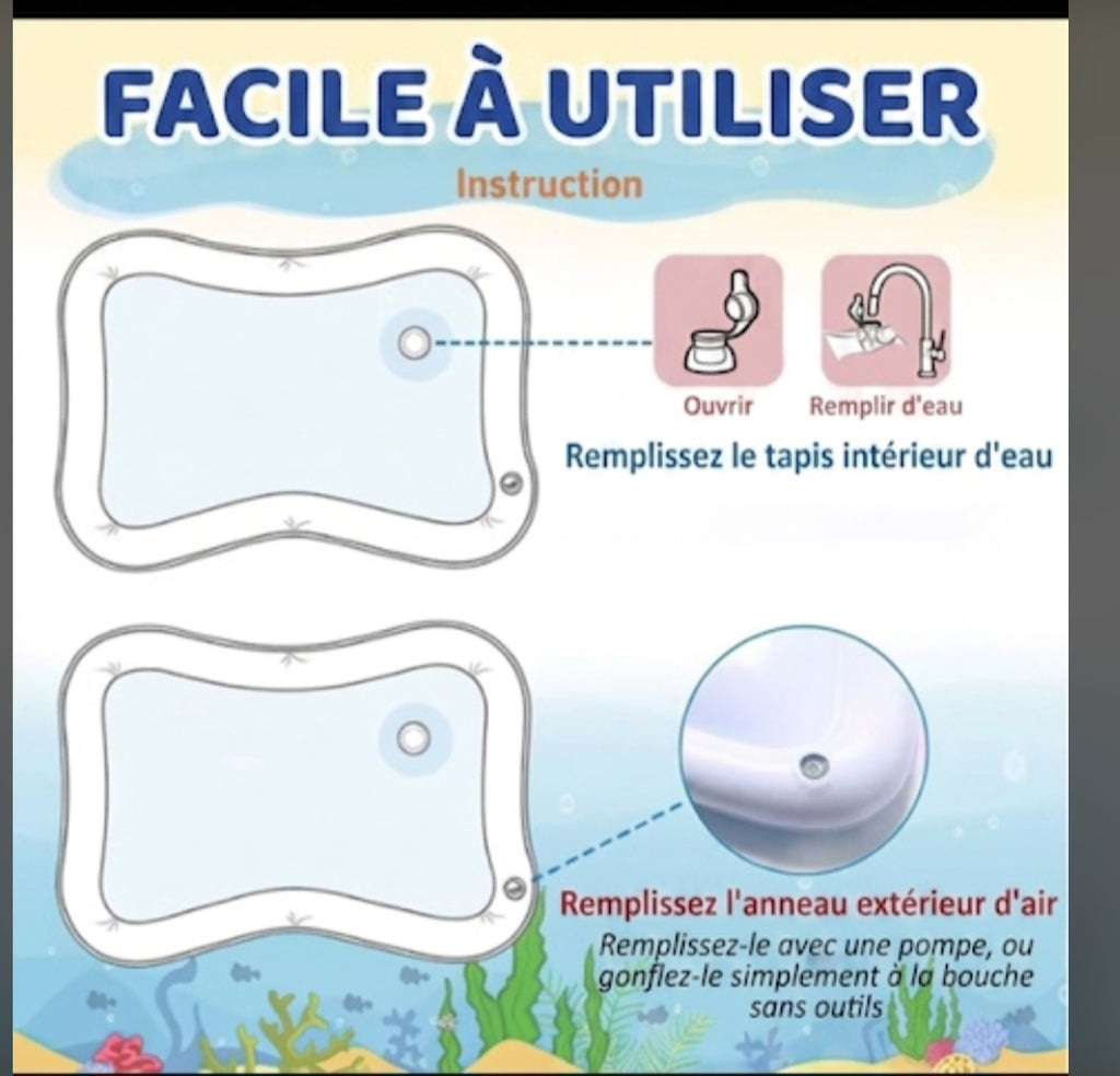 Tapis d'Éveil Aquatique pour Bébé – Jeu Sensoriel Gonflable avec Eau
