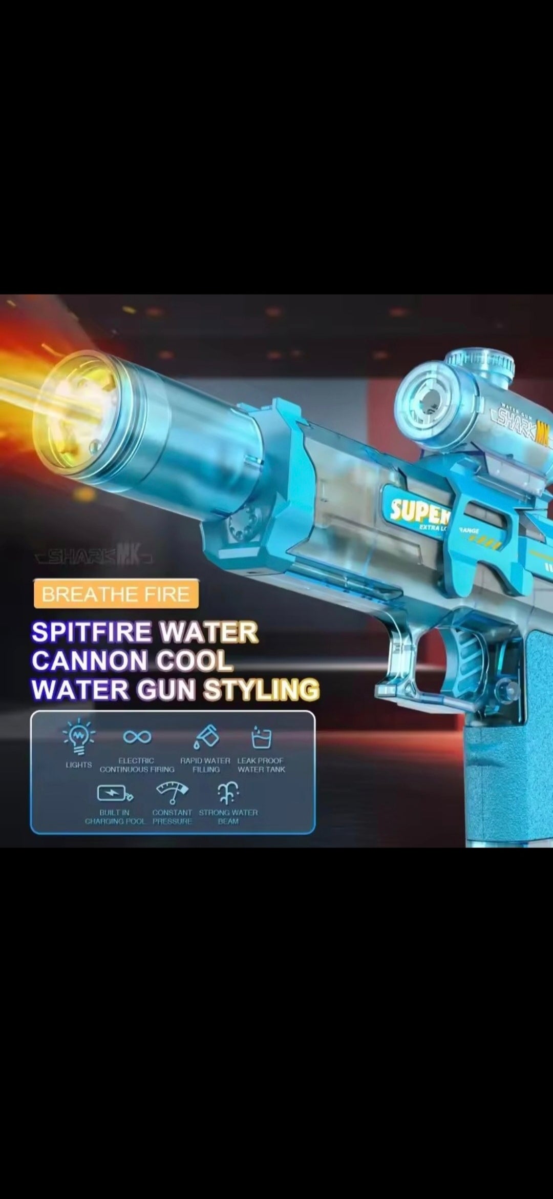 Pistolet à Eau Électrique LED Rechargeable – Longue Portée