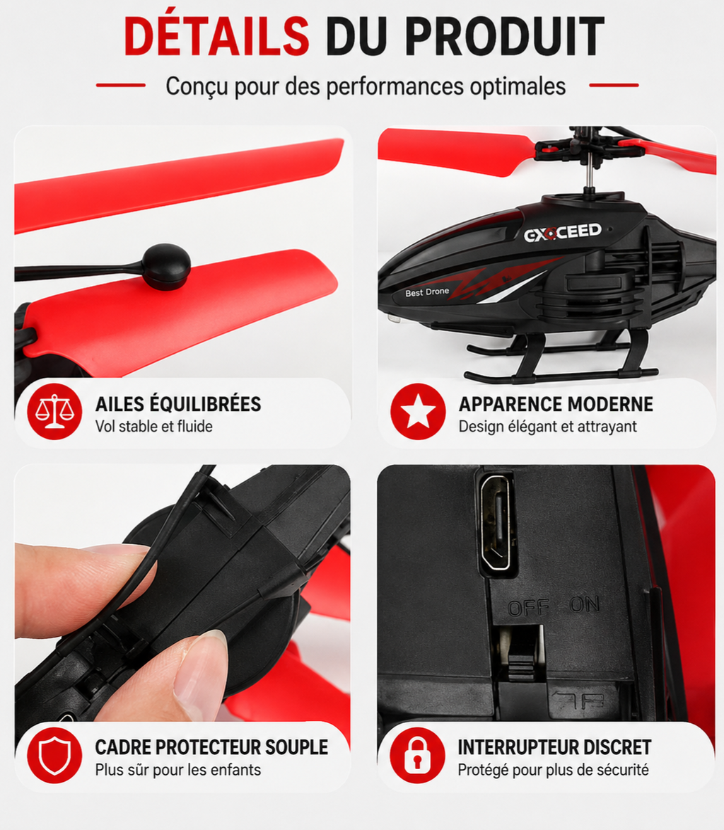 Hélicoptère Télécommandé avec LED – Rechargeable & Vol Stable