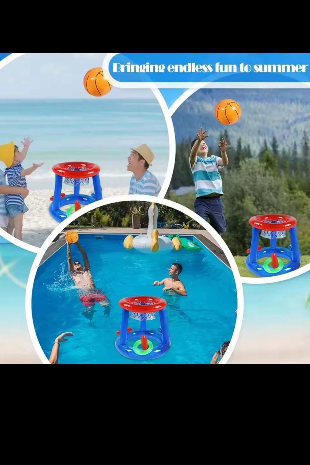 Titre : 🏀 Panier de Basket Gonflable 2-en-1 – Piscine & Plage
