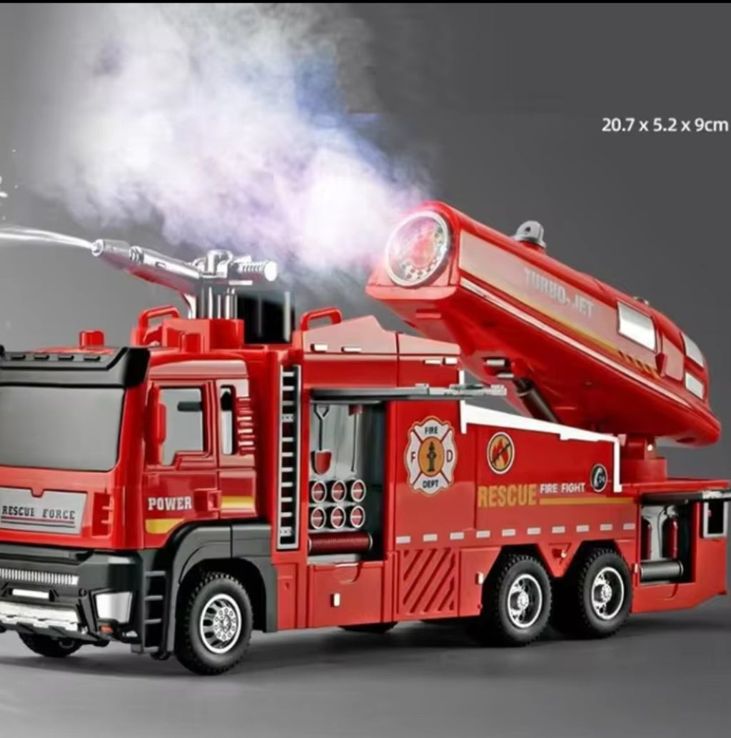 Camion de pompier à échelle avec canon à eau – Sons, lumières et brumisateur