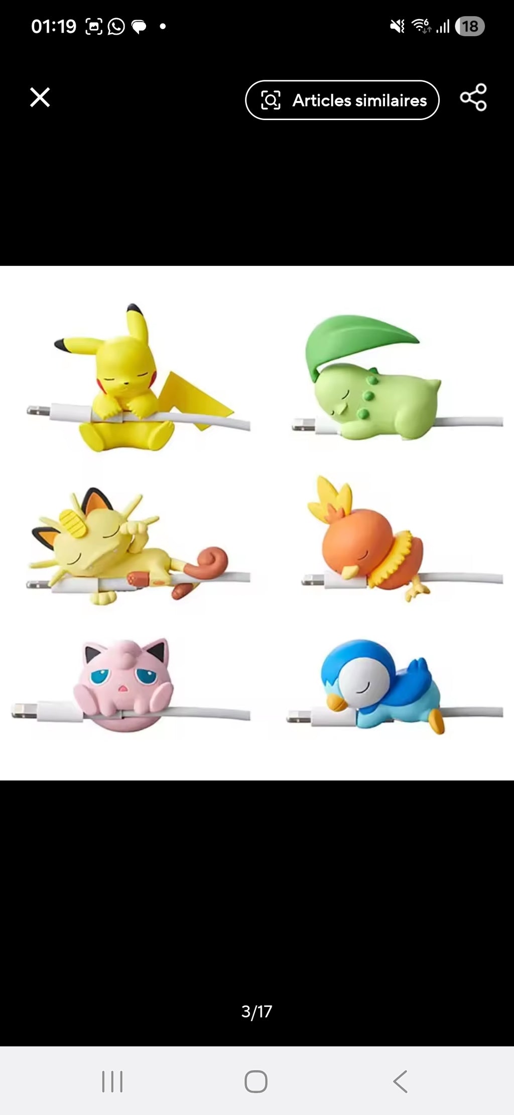 Protège-câble Pokémon – Lot de 6 Figurines Adorables pour Chargeur USB