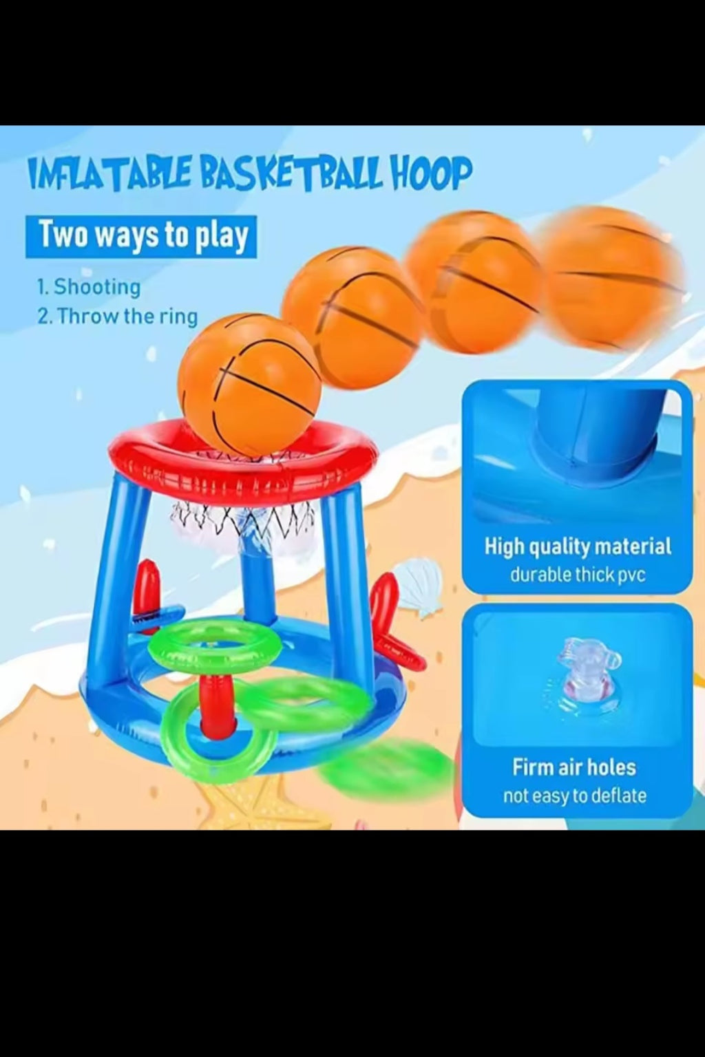 Titre : 🏀 Panier de Basket Gonflable 2-en-1 – Piscine & Plage